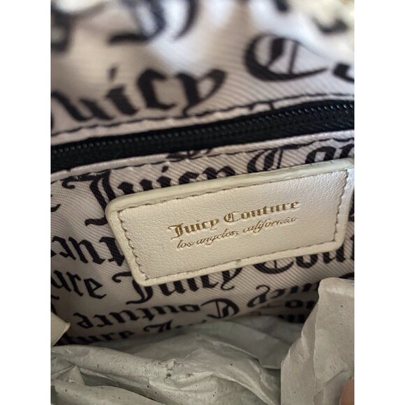 Juicy Couture Warm Up Barrel Shoulder Bag Purse Crystal White W/Charm Fuzzy NEW - Picture 11 of 14